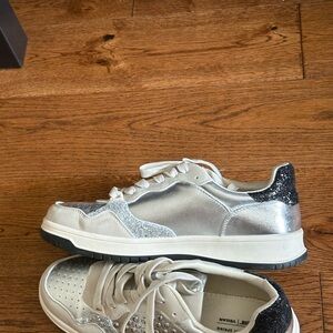 Silver Glitter Accent Sneakers -Athletic Shoes